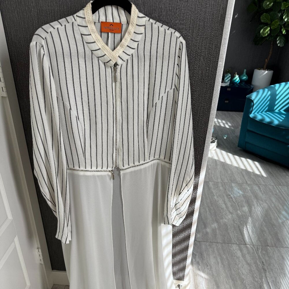 Patrizia Luca Milano Striped Zip-Front Maxi Dress – Sheer Skirt Overlay